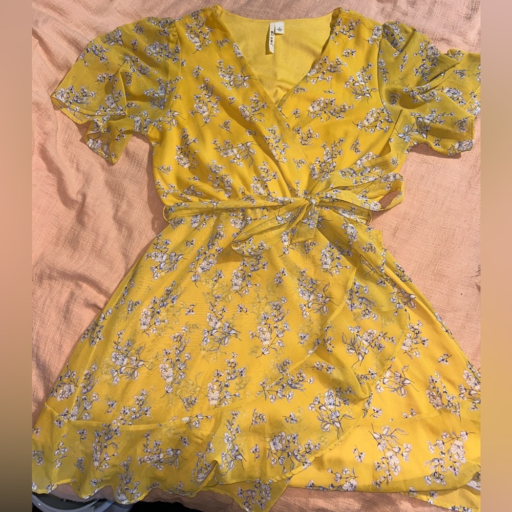 Yellow Floral Wrap Dress